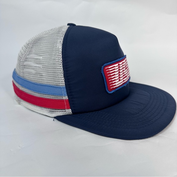 Blue with White Mesh & Side Stripes USA Patch Snapback Hat Cap - Picture 2 of 13